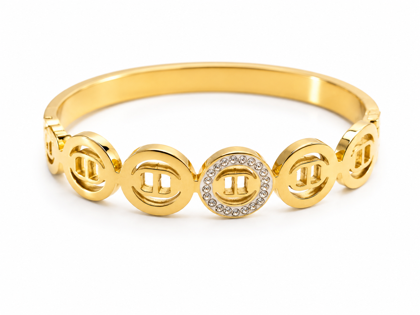Elegant Artificial Gold-Tone Crystal Circle Bangle Bracelet image 3