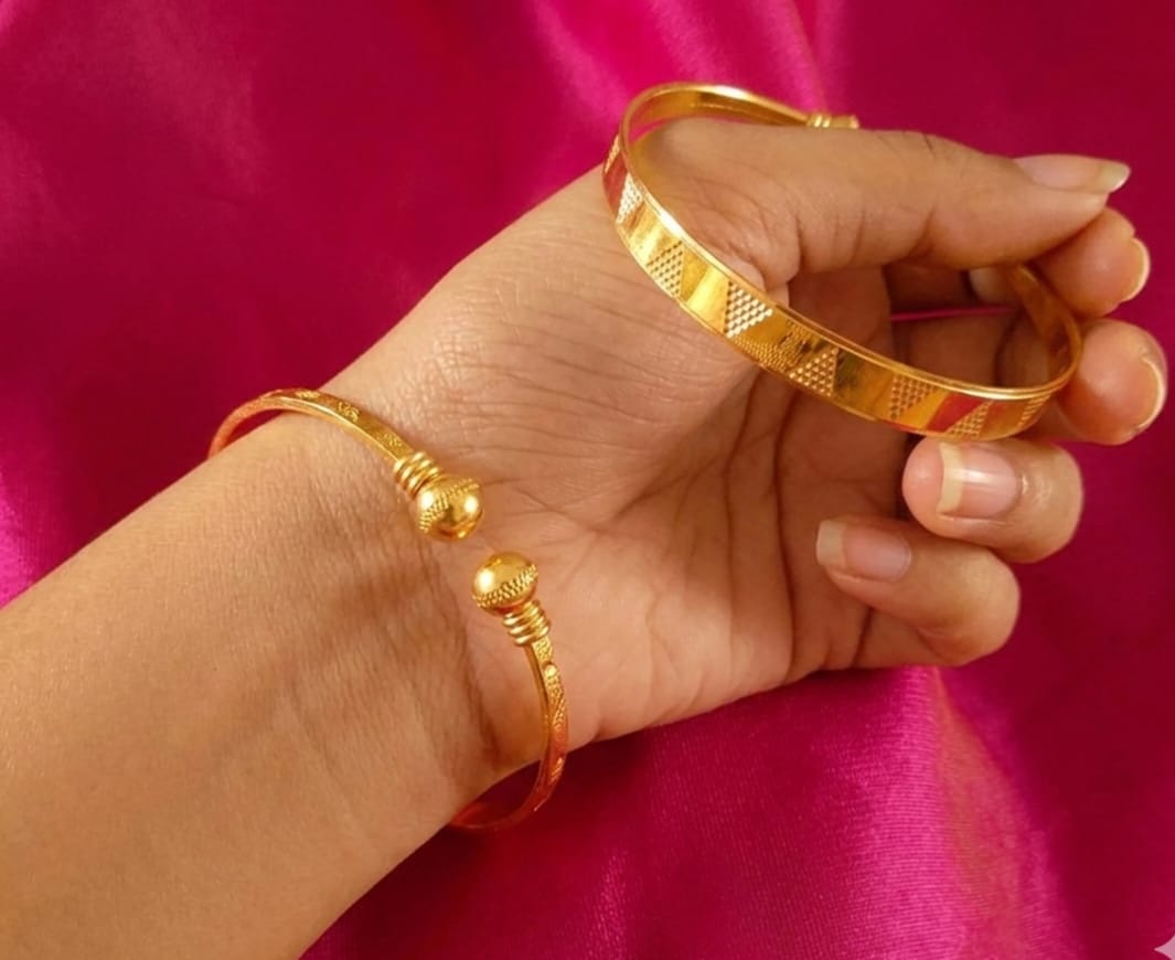 Gold-Plated Textured Open Bangle Set (Pack of 2) image 2