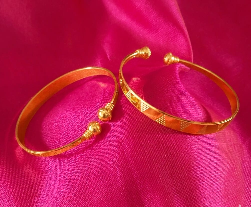 Gold-Plated Textured Open Bangle Set (Pack of 2) image 3