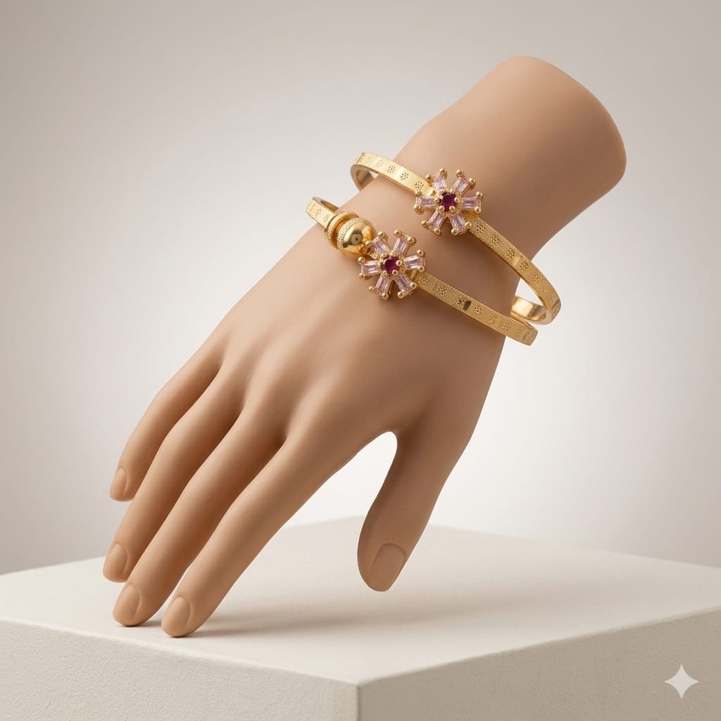 Gold-Plated Crystal Studded Bangle Bracelet image 2