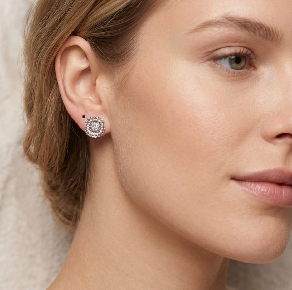 Silver Radiance Halo Stud Earrings image 1