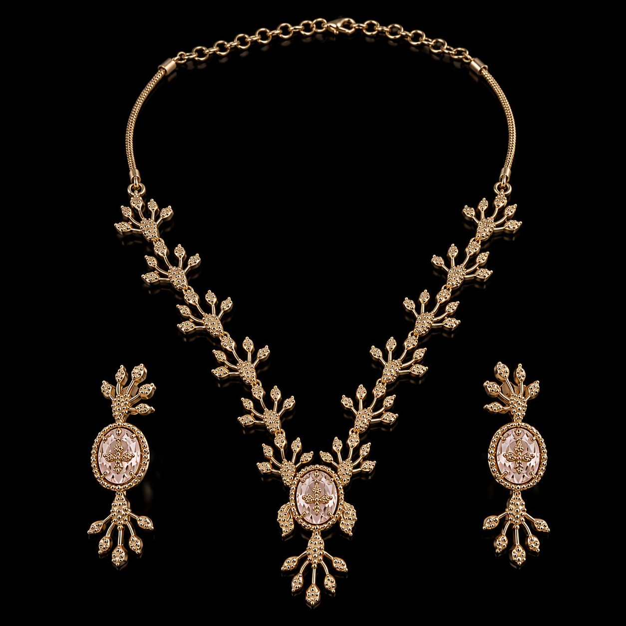Royal Mehandi Gold Floral Necklace & Earring Set image 2