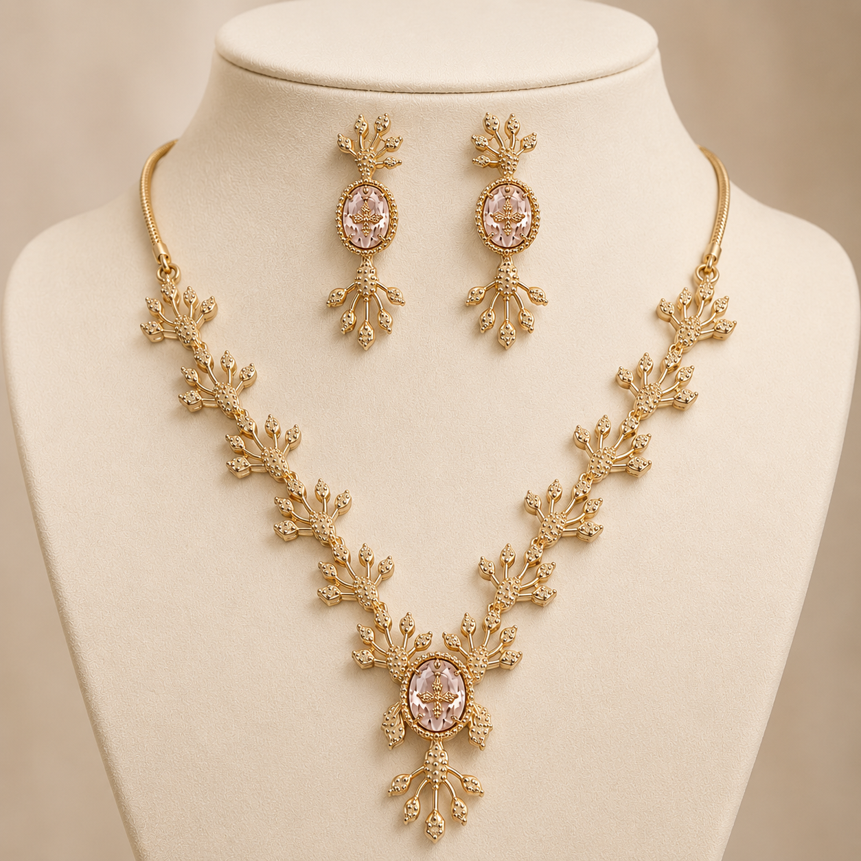 Royal Mehandi Gold Floral Necklace & Earring Set image 3