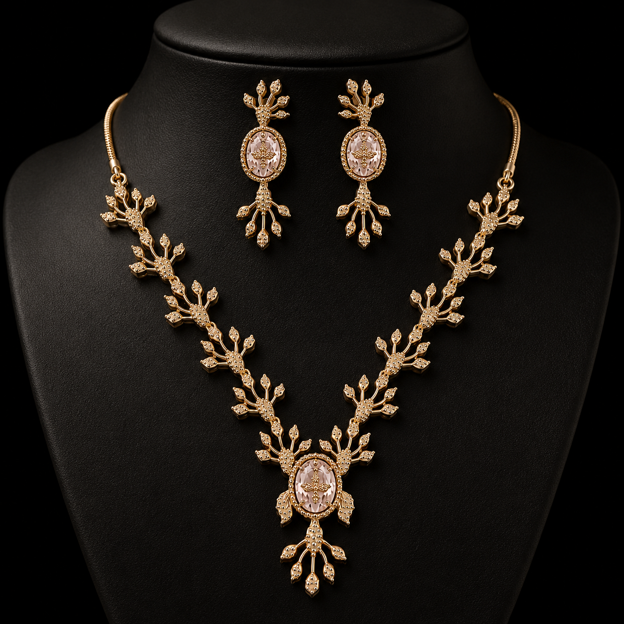 Royal Mehandi Gold Floral Necklace & Earring Set image 4