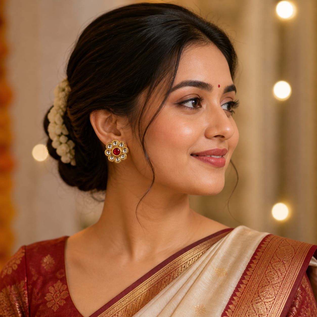 Royal Kundan Bloom Stud Earrings image 1