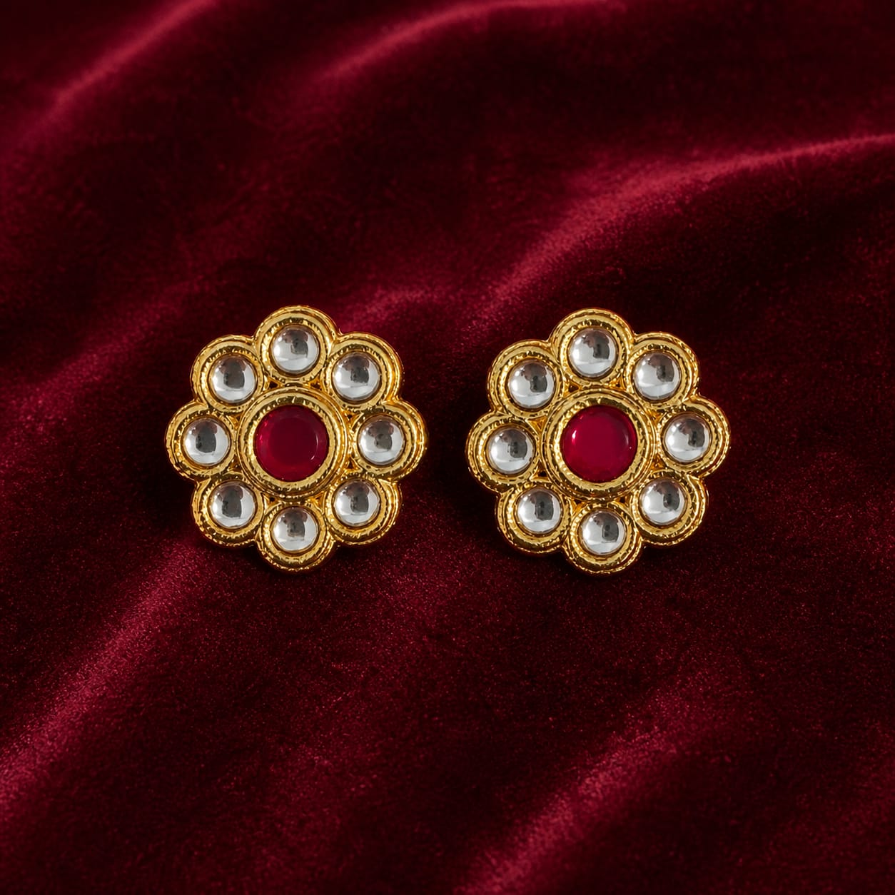 Royal Kundan Bloom Stud Earrings image 3