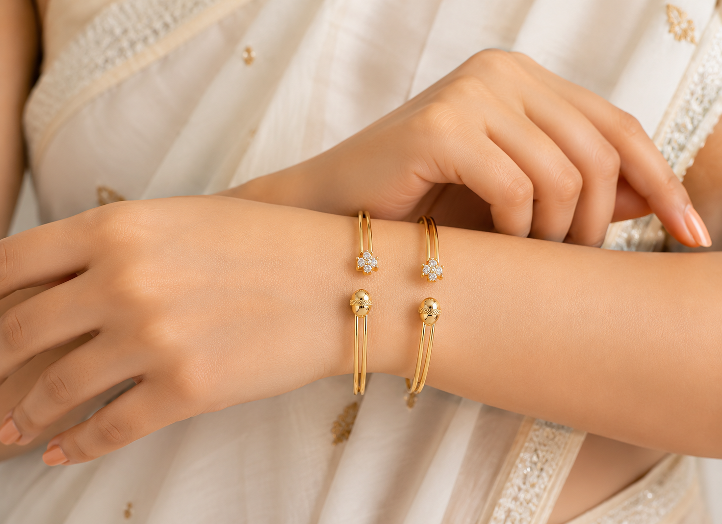 Elegant Floral Open Bracelet Set image 1