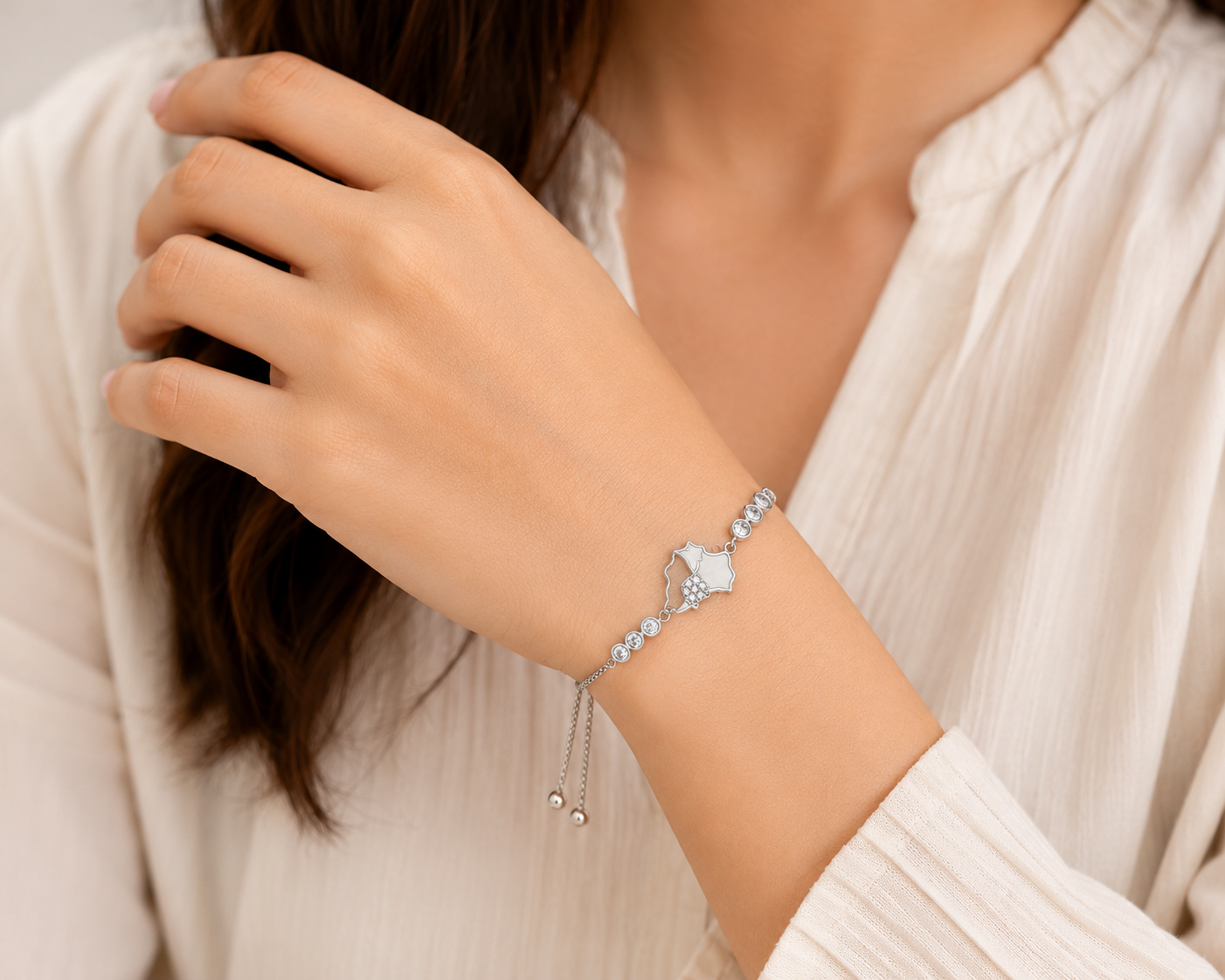 Silver Leaf Charm Slider Bracelet image 2