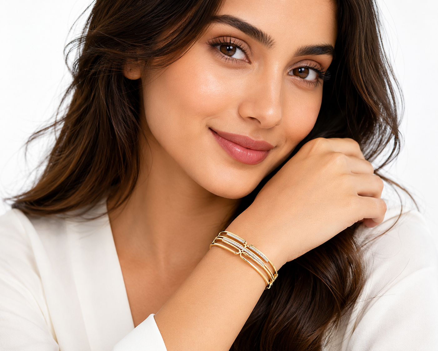 Elegant Gold-Plated Crystal Studded Open Cuff Bracelet image 1