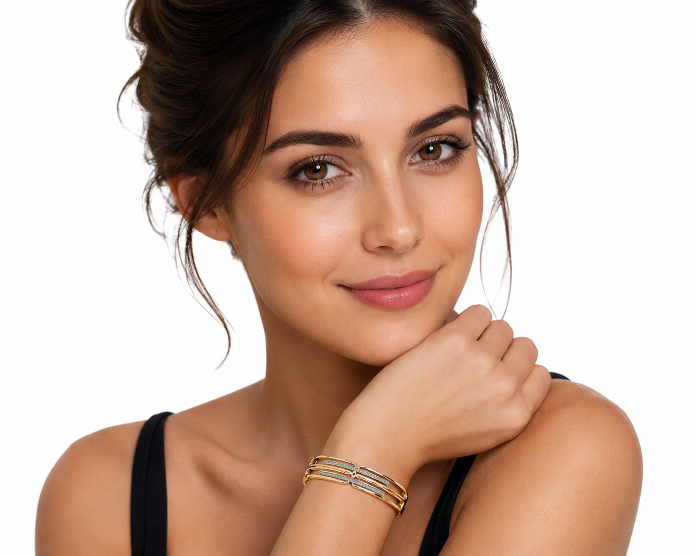 Elegant Gold-Plated Crystal Studded Open Cuff Bracelet image 3