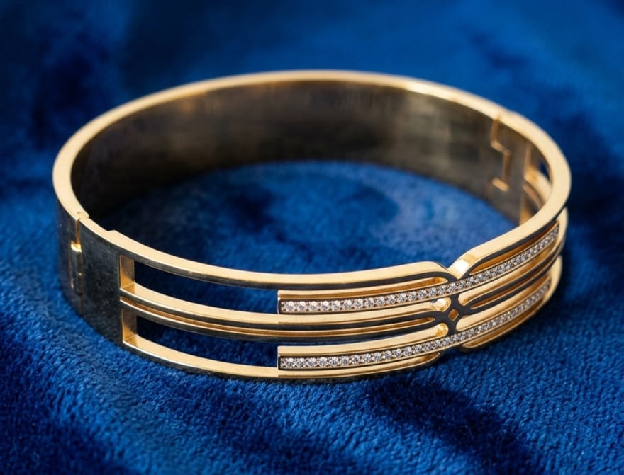 Elegant Gold-Plated Crystal Studded Open Cuff Bracelet image 4