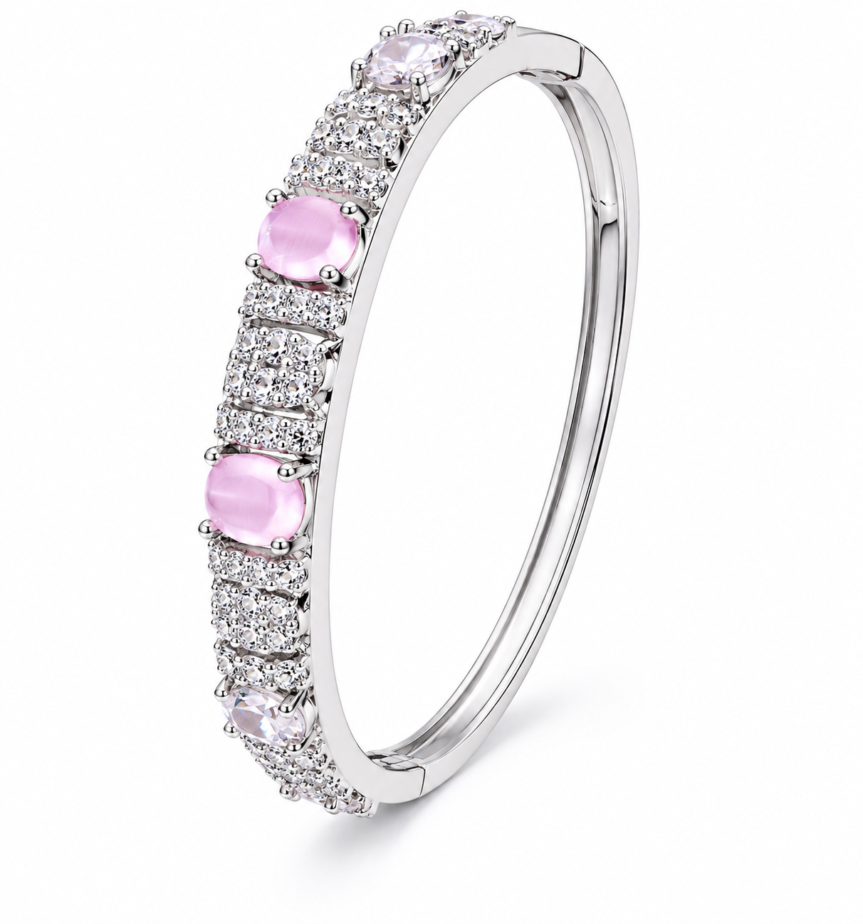 Pink Stone Silver-Plated Jewelry Set Necklace, Earrings & Bracelet image 2