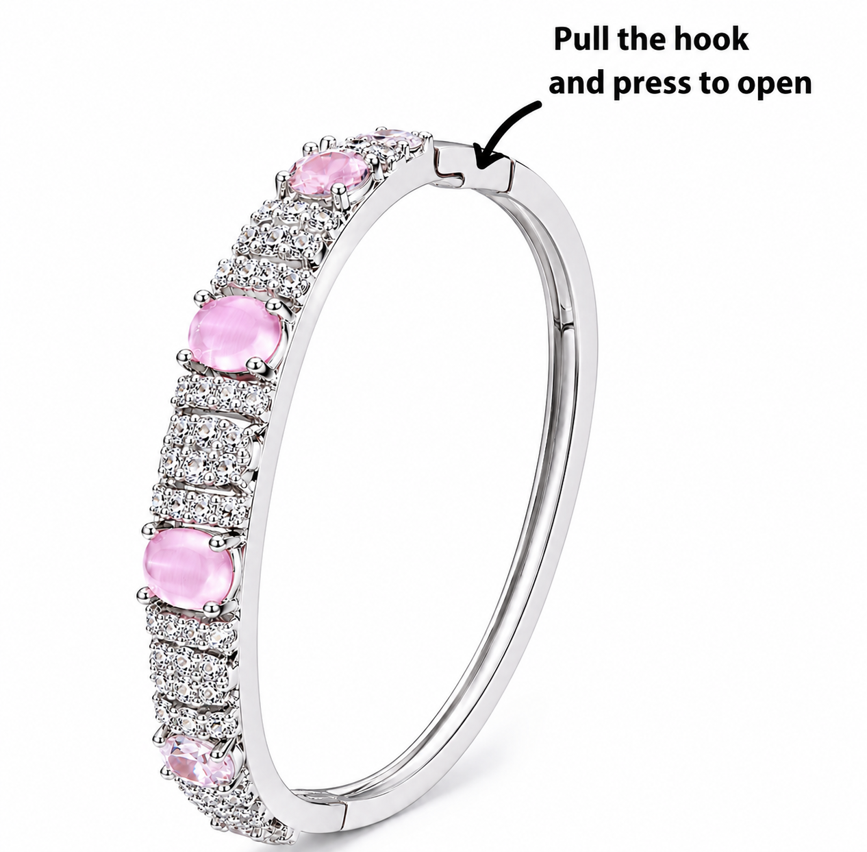Pink Stone Silver-Plated Jewelry Set Necklace, Earrings & Bracelet image 4