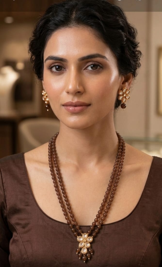 Brown Beaded Necklace Set for Women image 1