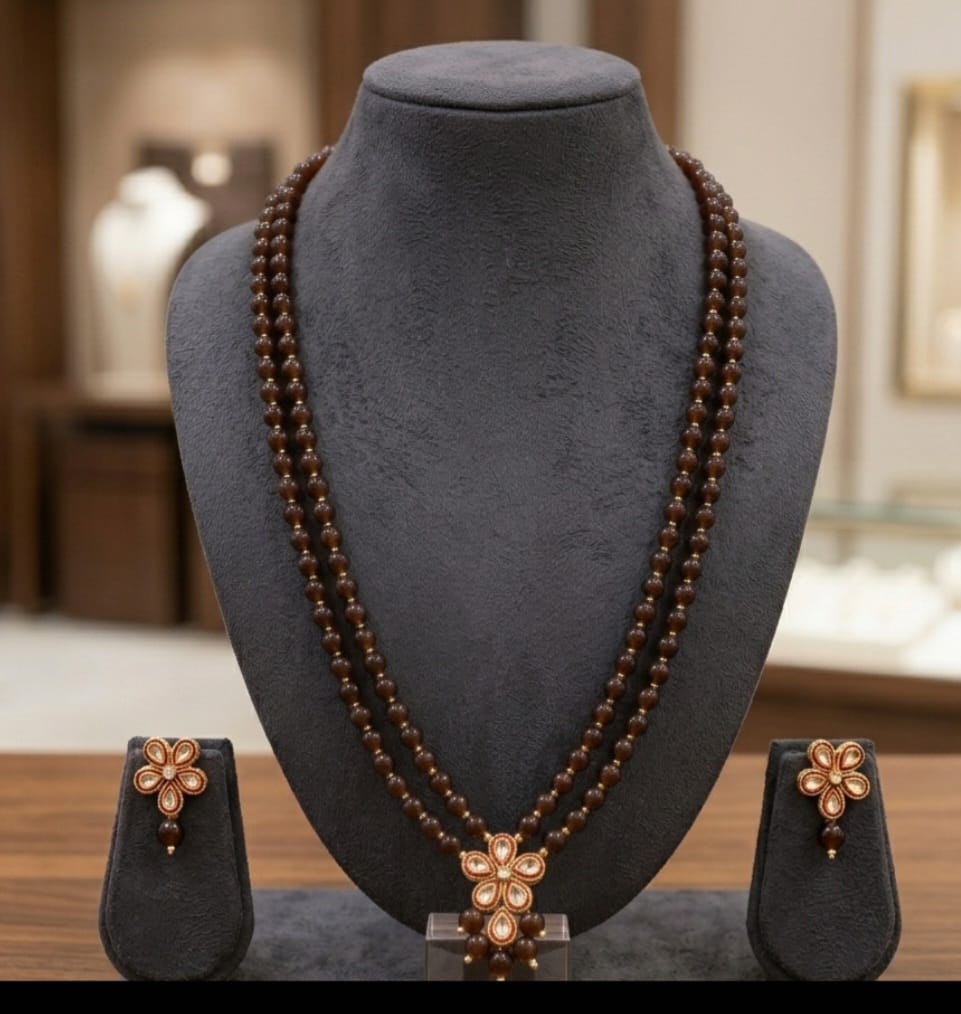 Brown Beaded Necklace Set for Women image 2